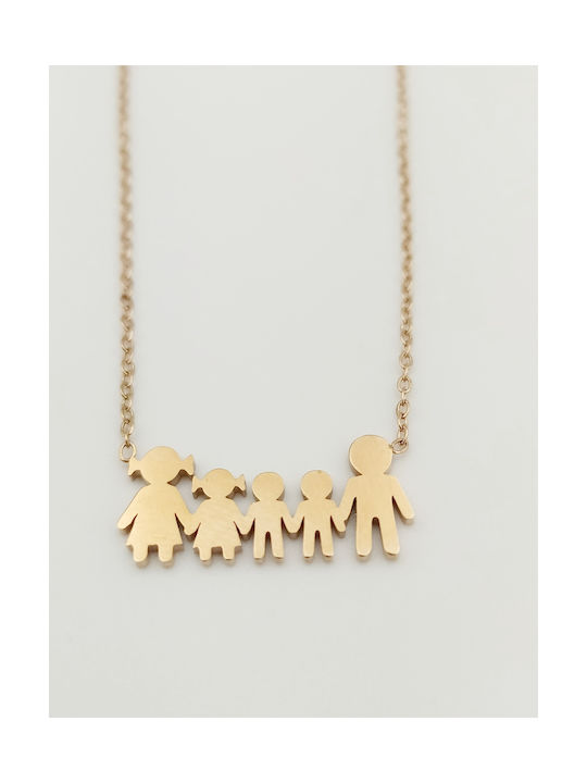 Necklace Family from Pink Gold Plated Steel