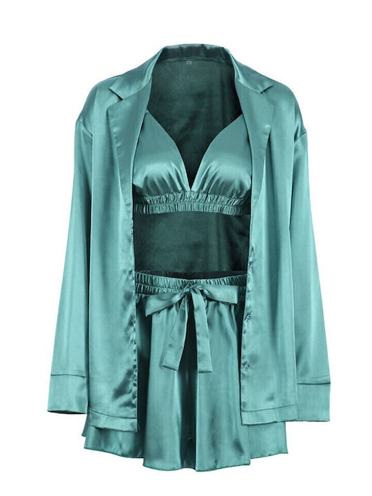 La Lolita Amsterdam Winters Damen-Bademantel mit Türkisfarbenem Schlafanzug Ashlyn