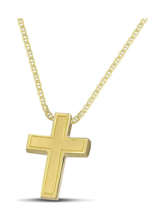 Themelidis Jewels Ανδρικός Χρυσός Σταυρός 14Κ Διπλής Όψης χωρίς Αλυσίδα