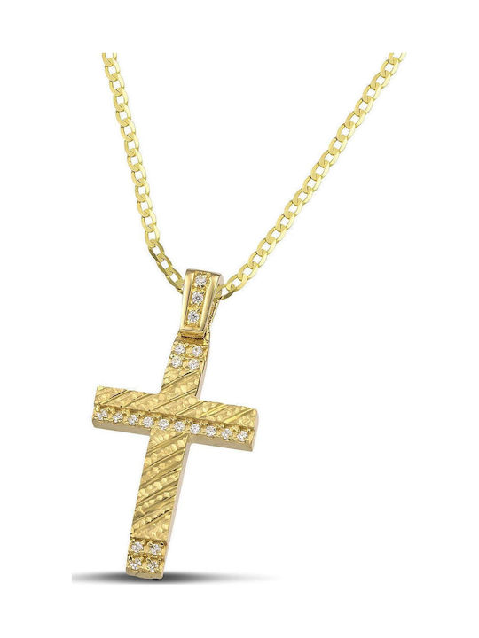Themelidis Jewels Γυναικείος Χρυσός Σταυρός 14Κ Διπλής Όψης με Αλυσίδα