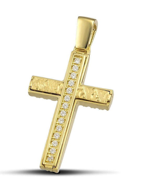 Themelidis Jewels Γυναικείος Χρυσός Σταυρός 14Κ Διπλής Όψης με Αλυσίδα