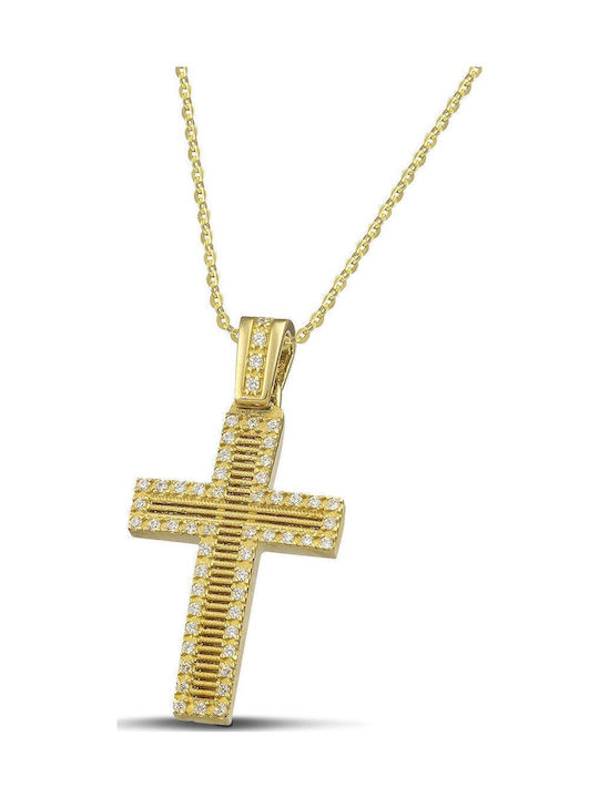 Themelidis Jewels Γυναικείος Χρυσός Σταυρός 14Κ Διπλής Όψης χωρίς Αλυσίδα