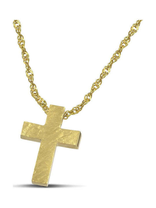 Themelidis Jewels Γυναικείος Χρυσός Σταυρός 14Κ Διπλής Όψης με Αλυσίδα