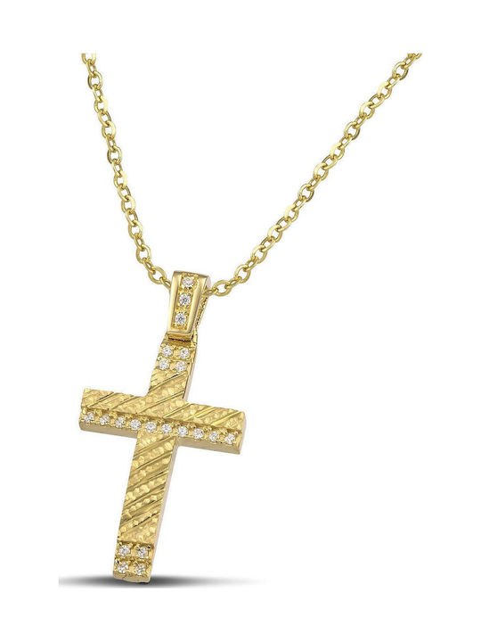 Themelidis Jewels Γυναικείος Χρυσός Σταυρός 14Κ Διπλής Όψης με Αλυσίδα