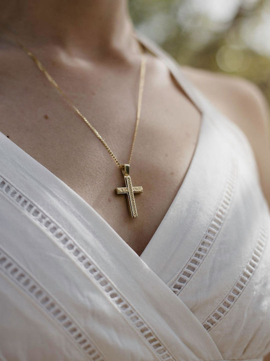 Themelidis Jewels Γυναικείος Χρυσός Σταυρός 14Κ Διπλής Όψης με Αλυσίδα