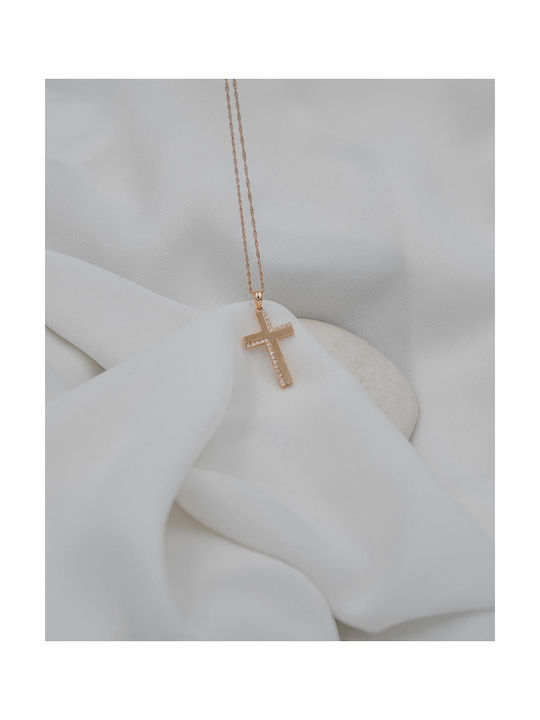 Themelidis Jewels Damen Roségold Kreuz 18K mit Kette