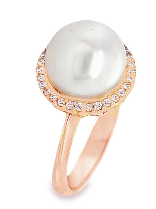 Xryseio Damen Ring mit Perlen & Zirkonia aus Roségold 14K