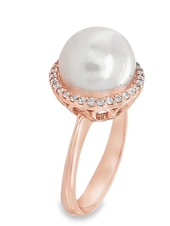 Xryseio Damen Ring mit Perlen & Zirkonia aus Roségold 14K