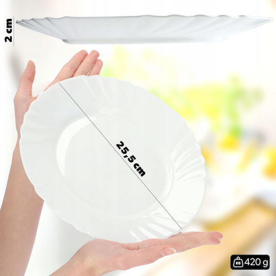 Kadax Πιάτο Ρηχό Γυάλινο Λευκό με Διάμετρο 25cm