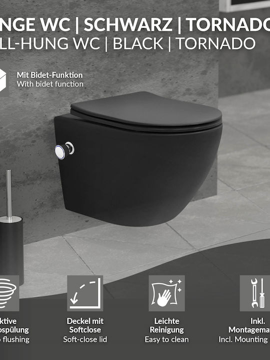 LuxeBath Λεκάνη Κρεμαστή με Καζανάκι με Κάλυμμα Duroplast και Μπιντέ Μαύρη 4064649198678 LuxeBath Λεκάνη Κρεμαστή με Καζανάκι με Κάλυμμα Duroplast και Μπιντέ Μαύρη 4064649198678