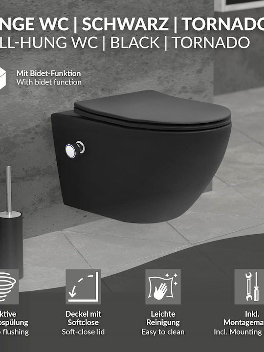 LuxeBath Λεκάνη Κρεμαστή με Καζανάκι με Κάλυμμα Duroplast και Μπιντέ Μαύρη 4064649198739 LuxeBath Λεκάνη Κρεμαστή με Καζανάκι με Κάλυμμα Duroplast και Μπιντέ Μαύρη 4064649198739