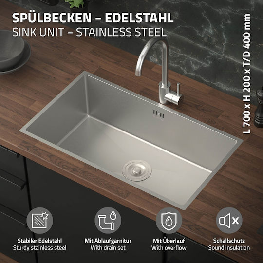 ML-Design 490013825 Chiuvetă De Bucătărie Drop-In Inox L70xL40cm Argintie