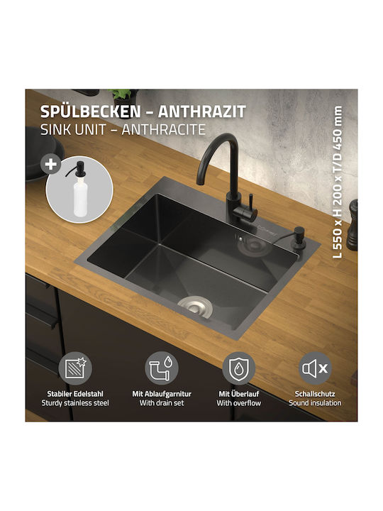 ML-Design Ένθετος Νεροχύτης Inox Μ55xΠ45cm Γκρι