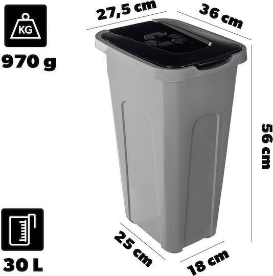 Kadax Plastic Waste Bin with Floating Lid Grey 30L