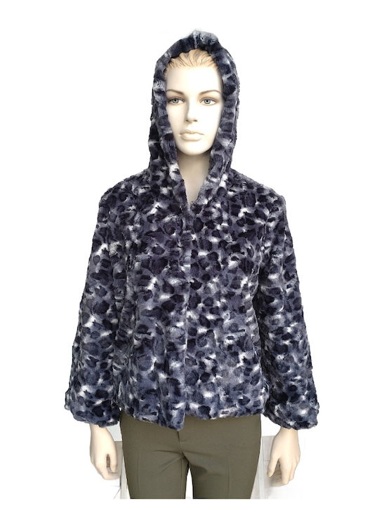 Damen Paranoia Pelzprint Kapuzenjacke 10488.B Schwarz