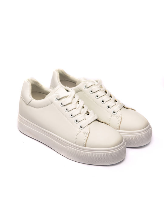 Women's Athletic Platform Sneakers with Laces - White