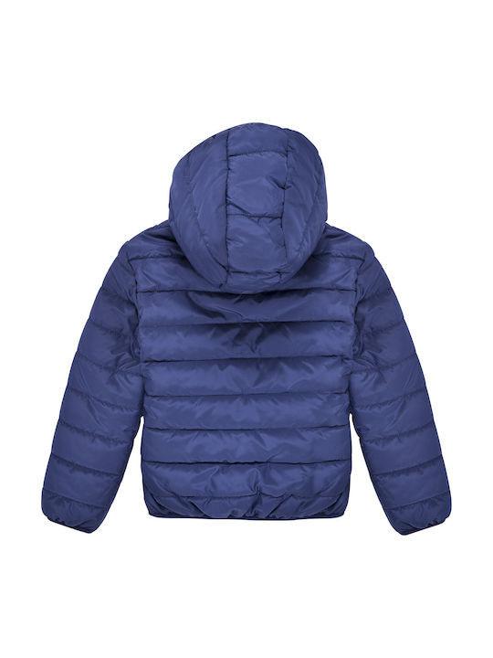 Daunen-Kinderjacke Kurz mit Kapuze Blau