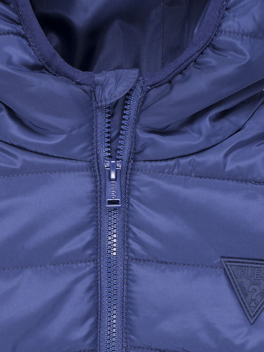 Daunen-Kinderjacke Kurz mit Kapuze Blau