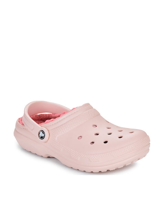 Crocs Classic Fuzz Lined Γυναικεία Σαμπό με Γούνα Ροζ