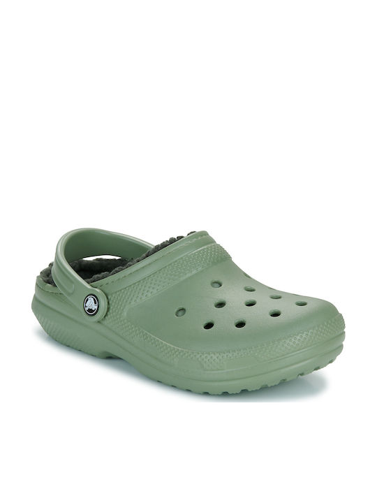 Crocs Classic Fuzz Lined Σαμπό με Γούνα Πράσινα 203591-3WP