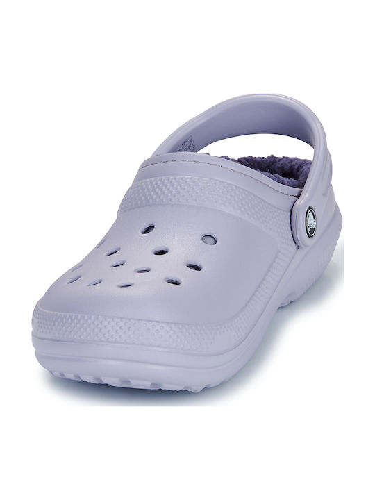 Crocs Classic Fuzz Lined Γυναικεία Σαμπό με Γούνα Μωβ 203591-5PU