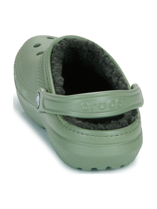 Crocs Classic Fuzz Lined Σαμπό με Γούνα Πράσινα 203591-3WP