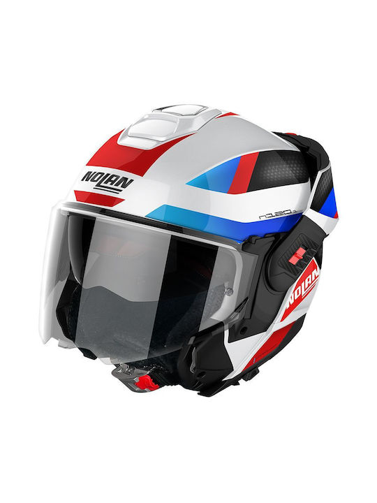 Nolan N120-1 Metal White/Blue/Red/Black Motorcycle Helmet Flip-Up ECE 22.06 with Sunvisor