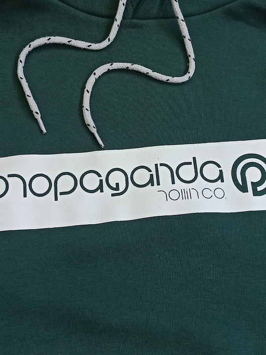 Propaganda Ανδρικό Φούτερ με Κουκούλα και Τσέπες Forest Green/white