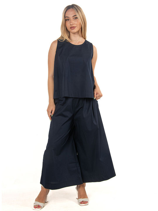 Ärmelloses Reißverschluss-Culottes-Set Blau