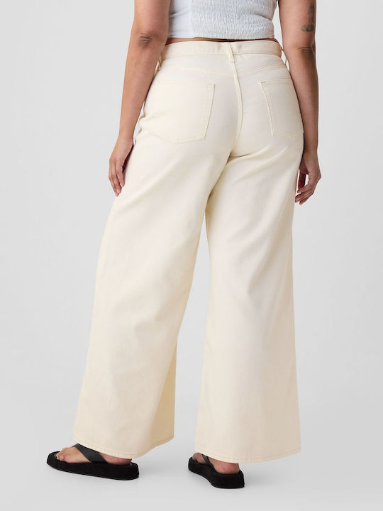 Damenjeans Mittelhohe Taille in Weit geschnittener Linie Beige, Ecru Beige