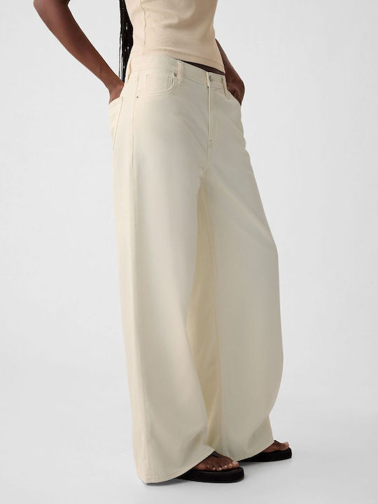 Damenjeans Mittelhohe Taille in Weit geschnittener Linie Beige, Ecru Beige