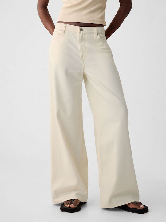 Damenjeans Mittelhohe Taille in Weit geschnittener Linie Beige, Ecru Beige