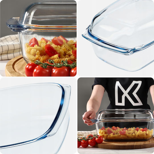 Kadax Rectangular Vas de Gătit Rezistent la Căldură Sticlă cu Capac 5800ml 1buc