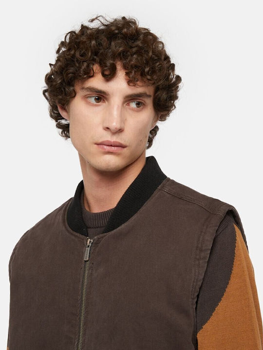 Canvas Sleeveless Jacket Dark Brown