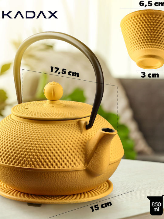 Kadax Teekanne mit Tasse Gusseisen Gelb 850ml