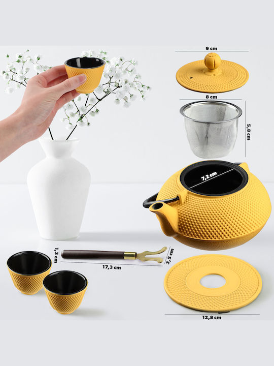 Kadax Teekanne mit Tasse Gusseisen Gelb 850ml