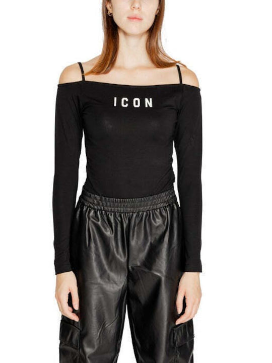 Icon Damen Bluse Baumwolle Langärmelig Braun