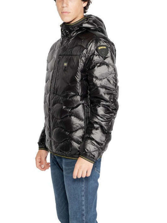 Blauer Herren Winter Jacke Lässig Schwarz