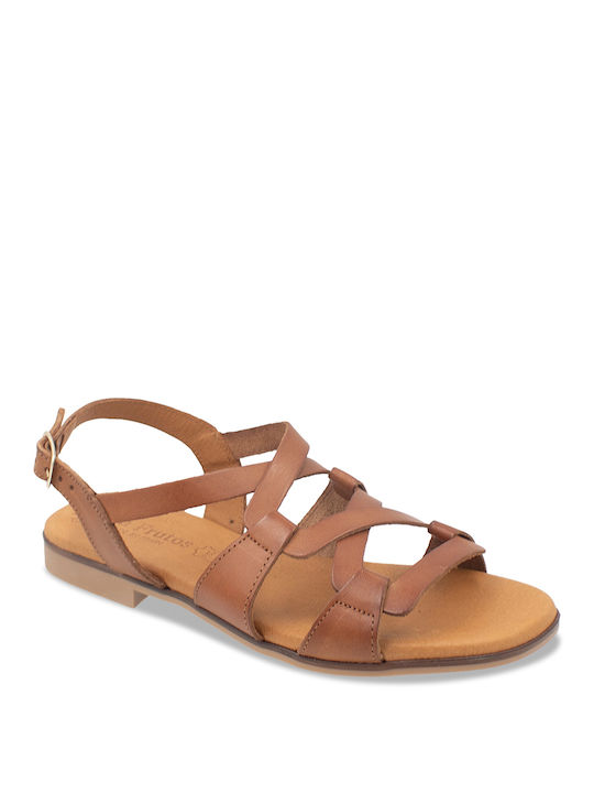 Eva Frutos Leather Women's Flat Sandals in Brown Color