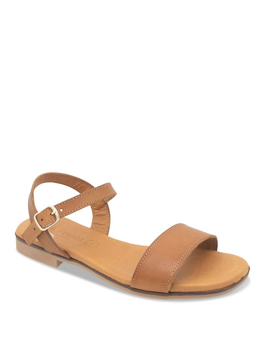 Eva Frutos Leather Women's Flat Sandals in Brown Color