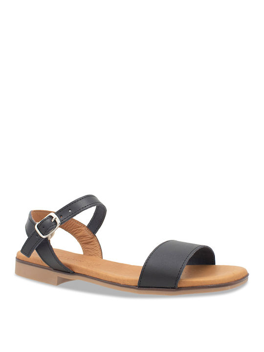 Eva Frutos Leather Women's Flat Sandals in Black Color