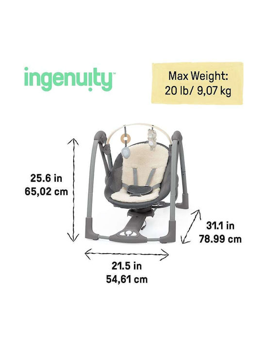 Ingenuity Electric Baby Relax Swing Swing 'n Go Portable Swing with Music Gray for Child up to 9kg
