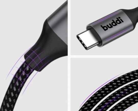 Buddi USB 2.0 Cable USB-C male - USB-A 12W Μαύρο 0.3m 122470