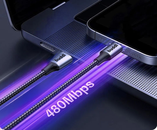 Buddi USB 2.0 Cable USB-C male - USB-A 12W Μαύρο 0.3m 122470