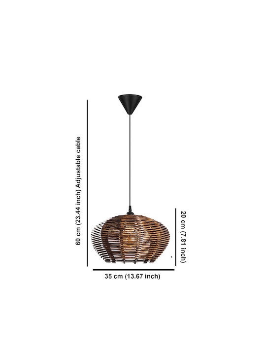 Ellipse Adjustable Pendant Light Brown with Socket E27 35x35x60cm