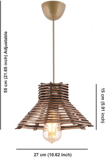 Hope Adjustable Pendant Light Brown with Socket E27 27x27x55cm