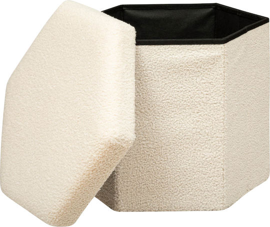 Taburet pentru Sufragerie cu Spațiu de Depozitare Tapițat cu Material Bouclé Jaiko Ivoire 40x38x46 cm