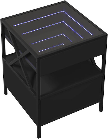Square Glass Side Table with Drawers Black M40xP40xH51cm