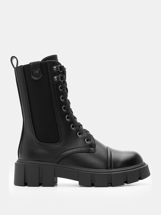 Combat Boots with Lug Sole & Elastic 4315201-black