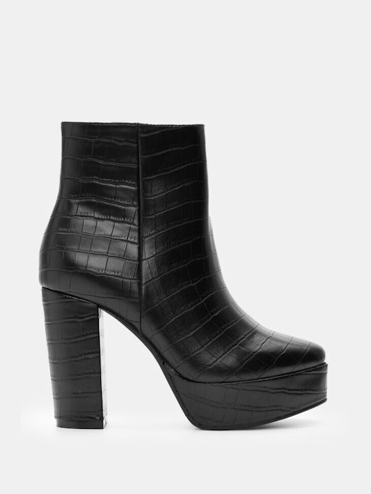 Croco Ankle Boots with Heel & Platform 4314201-black